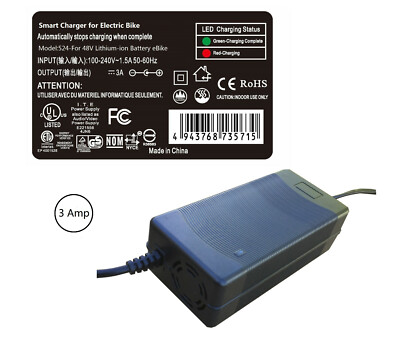 3 Amp Smart Charger for Overfly Hummer 20'' Fat Tire Electric Folding Bike 48V