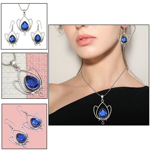 Tanzanite Set Jewelry Quartz Gemstone Pendant 18-20'' Necklace - Picture 8 of 12