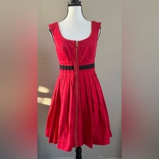 Guess Red Front Zipper Pleated Dress | Approx Size S