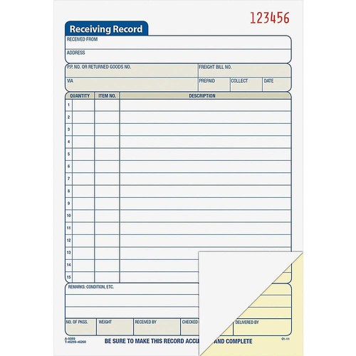 Adams Carbonless Receiving Record Book 50 Sets Customizable Business Forms
