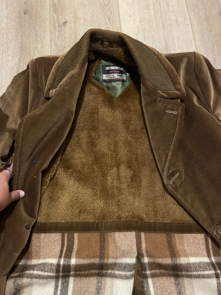 稀有复古 80 年代西尔斯乡村灯芯绒风衣,带毛皮衬里,大号 44 — 第 4/4 张图片