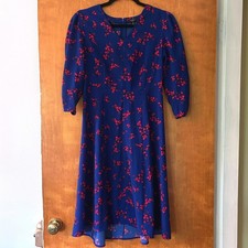 Ann Taylor Factory Petite Royal Blue Red Floral Midi Dress Womens 0P NWOT