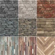 BRICK WOODEN STONE EFFECT WALLPAPER SLATE RUSTIC LOGS PLANKS FINE DECOR