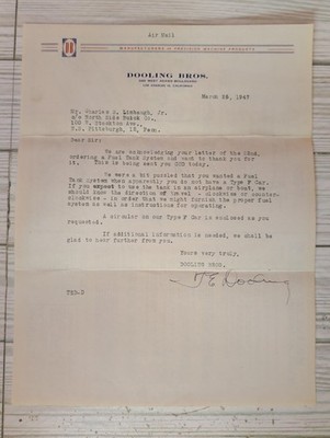 1947 Dooling Bros. Type F Proto Race Tether Car Letter & Instruction Blueprints