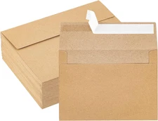 Kraft Paper Envelopes, 50 Pack, 5 x 7 Inch, Brown A7 Envelopes, Self-Seal Card E