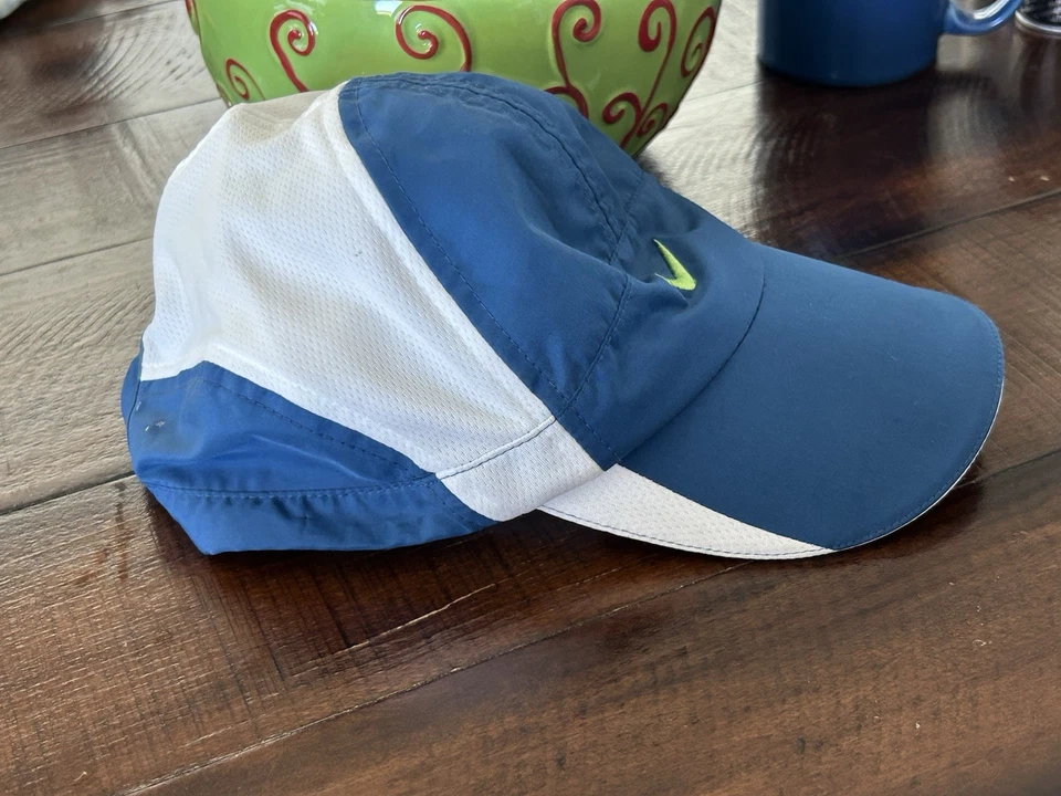 Nike Featherlight Tailwind Hat Blue White Dri Fit 7 Panel Running Neon Vintage - Image 4 of 4