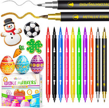 Food Colouring Pens - 10 Pcs Dual Sided Edible Icing Pens with Fine  Thick Tip,