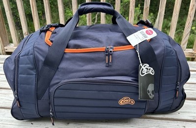 SKULLCANDY Ink d Gym Travel Duffle Bag Navy Orange Carry On Workout Wheels