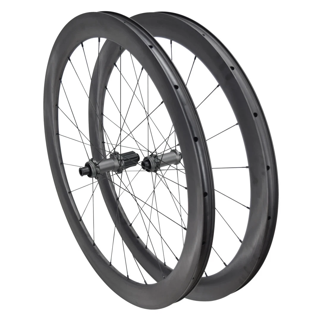 Set Ruote Bici Da Strada 700C Carbonio 55mm - Freno A Disco, Tubeless Ready, Con Rotori Rossi