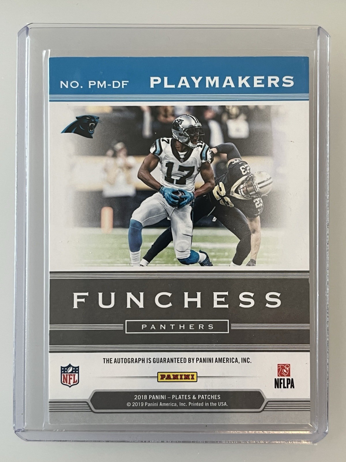 2018 Panini Plates & Patches - Playmakers Devin Funchess Auto Purple /30 (AU) view 2