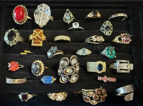 Vintage to Modern Ring Lot 28 Rings Costume Jewelry Some Marked All Wearable