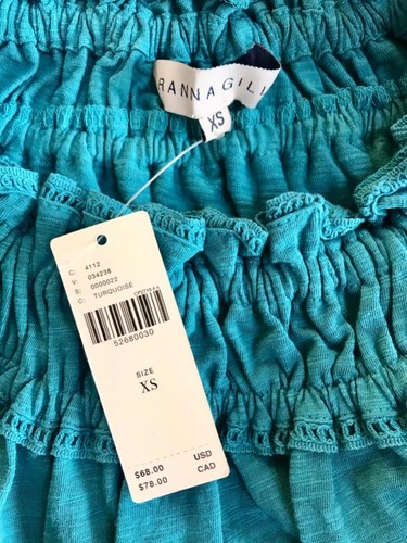 Anthropologie Ranna Gill Freya Ruffle Neck Top Sz XS Blue Lace Trim New $68 Tag - Picture 5 of 7