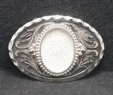 WA05165 VINTAGE 1970s FLORAL DECOR WESTERN STYLE OVAL CENTER SILVERTONE BUCKLE