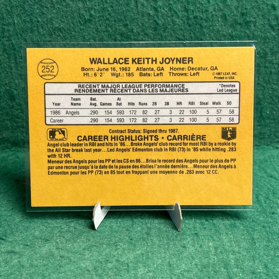 1987 Leaf Baseball / Wally Joyner RC #252 - Image 2 of 2
