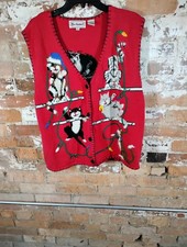 VTG 90s Bechamel KITTY CAT CHRISTMAS SWEATER VEST GRANNYCORE SZ XL
