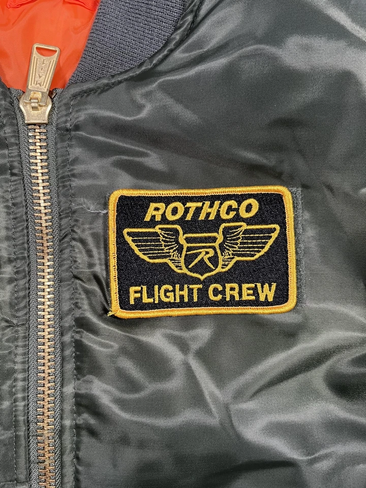 Chaqueta de bombardero de vuelo Rothco MA-1 XL? Parches verdes forro naranja bandera de Estados Unidos leer Foto 4 de 4