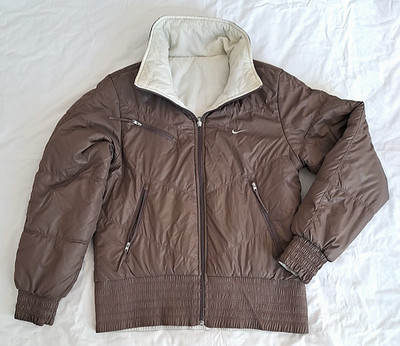 VINTAGE Y2K 2000s NIKE FULLY REVERSIBLE BROWN & WHITE PUFFER JACKET Size L