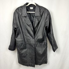 Vintage Tribeca Studio Womens Sz L Black Soft Genuine Leather Coat Lined Jacket