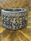Vintage Thailand 925 Sterling CZ Filigree Wide Band Ring. 7 3/4 Size