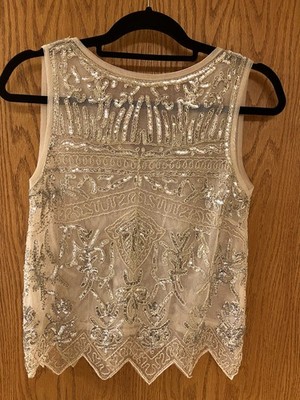 Endless Rose Sequins Sparkle Embellished Top With Mesh Trim Blush SZ SM NEW