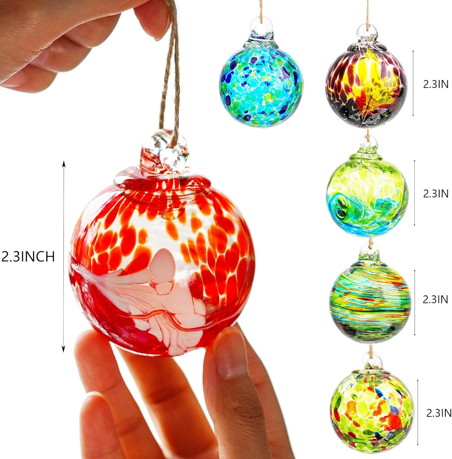 QFkris 6 Pack Hand Blown Glass Ornament for Christmas Tree, 2.3" Hanging... 