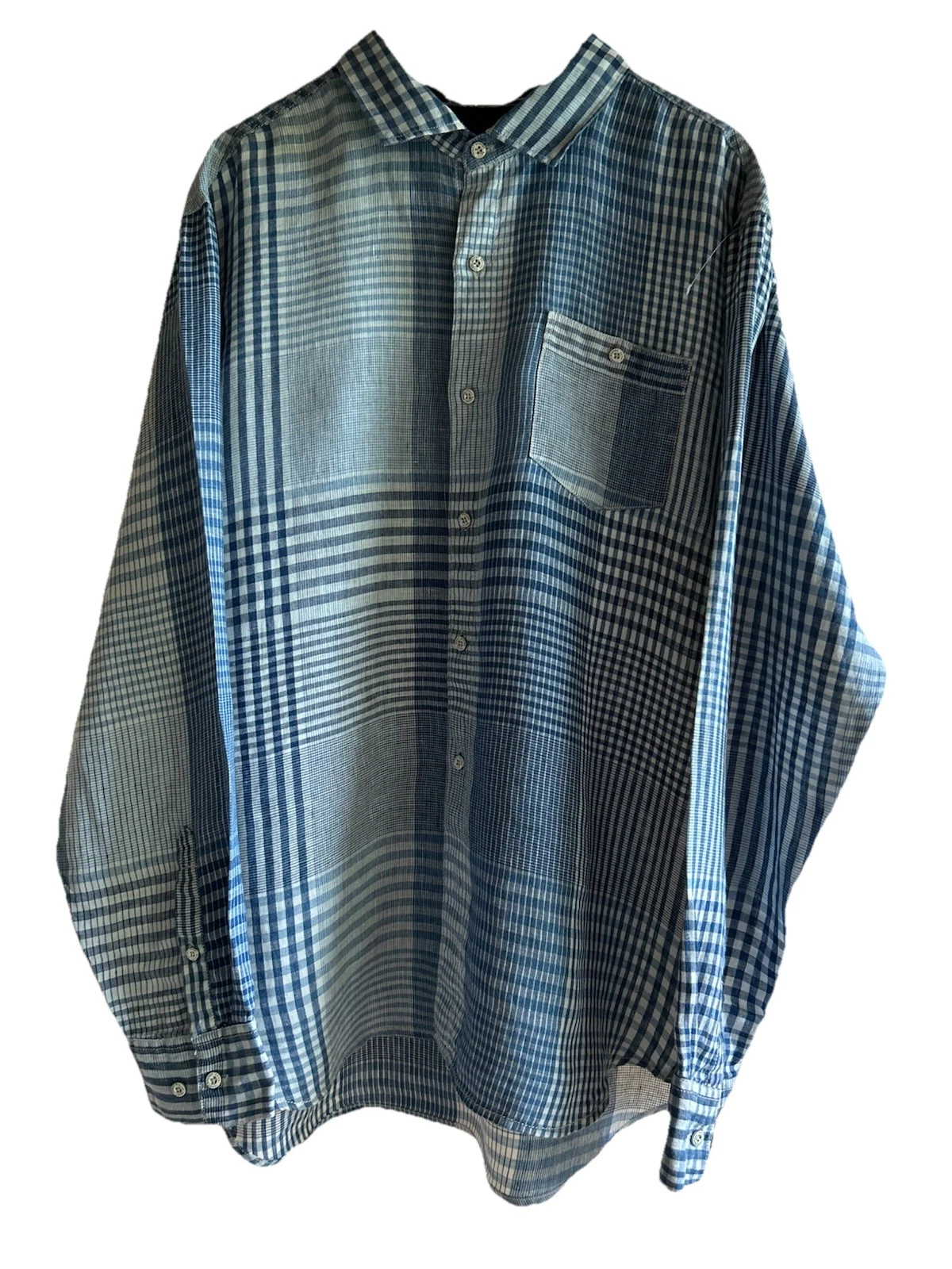 Tommy Bahama XL Blue 100% Linen Plaid Long Sleeve Resort Casual Button Shirt EUC