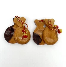 Set 2 Vintage Spanish Hand-Carved Handmade Wood Castanets Castañuelas Flamenco