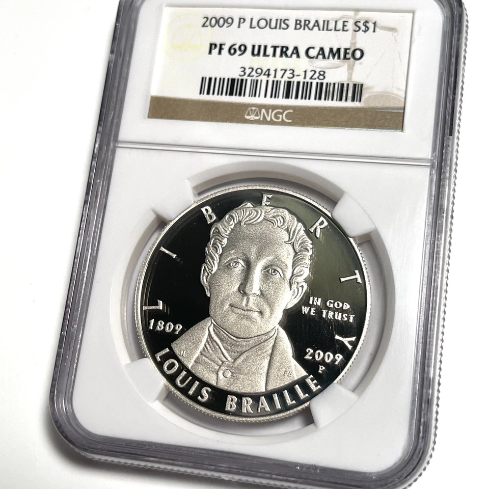 2009-P Louis Braille Silver Commemorative $1 NGC PF69 Ultra Cameo Coin .900 - Image 3 of 4