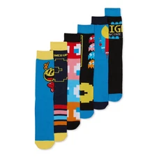 Pac-Man Variety Men's Novelty Casual Crew Socks 6-Pack Size 8-12