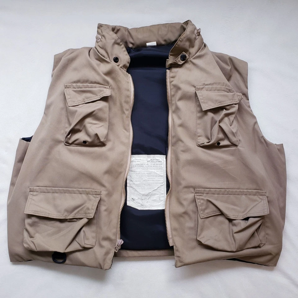 Chaleco de pesca vintage Stearns para hombre XL caqui dispositivo de flotación SSV-4152 hecho en EE. UU. Foto 4 de 4