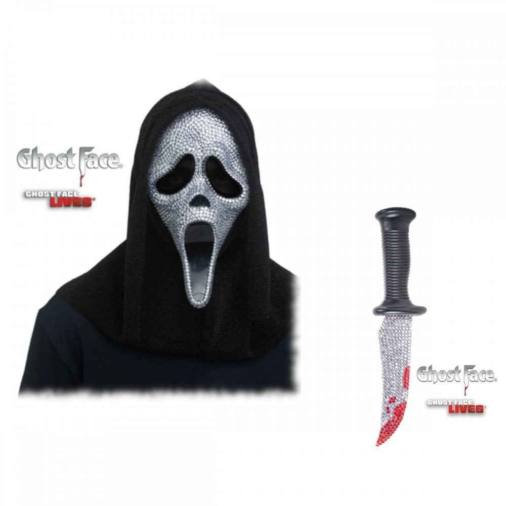 Adult Scream Ghost Face® CRYSTAL Bling Mask + Bling Knife Fun World Fancy Dress