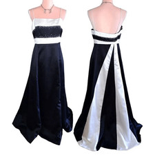 Dave  Johnny VTG Black White Sparkly Satin Prom Ball Gown Med 11/ 12 