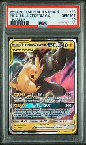 PSA 10 PIKACHU & ZEKROM GX 33 TEAM UP SUN & MOON TAG TEAM POKEMON