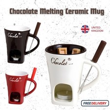 Chocolate Fondue Mugs,Premium Chocolate Fondue Coffee Cup with Fork Melting Mug