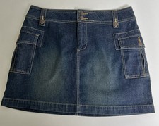 VTG Old Navy Women's 8 Dark Wash Blue Denim Mini Skirt Cargo Pockets Stretch Y2K