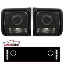 Black Smoke Projector Headlights For 1997-2001 Jeep Cherokee Led Strip Lamps Lr