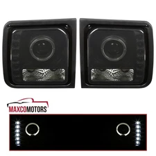 Black Smoke Projector Headlights For 1997-2001 Jeep Cherokee LED Strip Lamps L+R