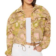 Fabletics Quintessential Cropped Cargo Jacket Gouache Bouquet Floral L NWT