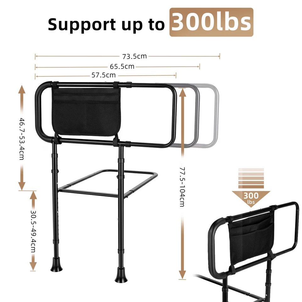 Corrimão auxiliar de cama ajustável para idosos adultos idosos protetor de segurança - Imagem 3 de 4