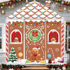 4pcs Gingerbread House Door Cover Decorations, Christmas Large, Khaki
