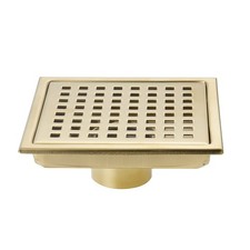 6 Inch Square Shower Floor Drain Brushed Gold SUS304 Stainless Steel Grille
