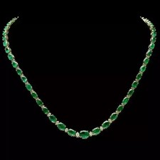 26Ct Oval Cut Lab created Emerald Women's Tennis Necklace 14k Yellow Gold Plated