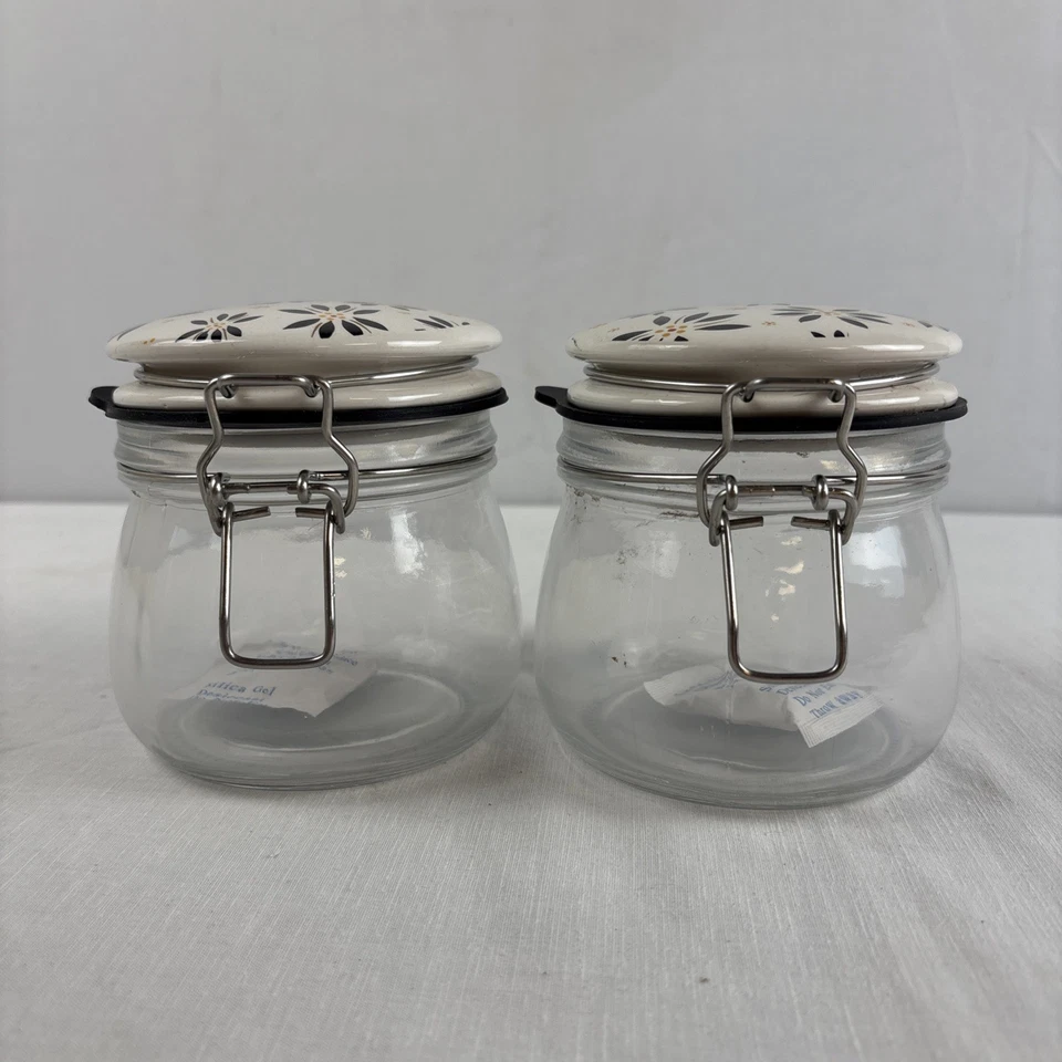 Temp-tations Old World Set of 4 Glass Canisters Black Floral Lace Retired - Image 4 of 4