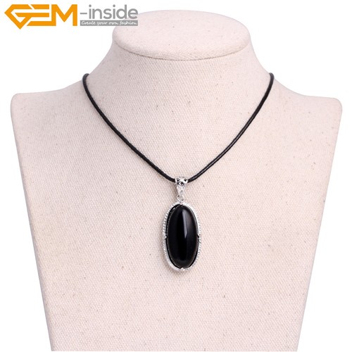 Assorted Gemstones Oval Pendant Leather Necklace 18" Reiki Healing Jewelry Gift - Picture 7 of 31