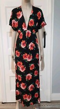 Forever 21 Plunge V Neck Midi Magnolia Dress Womens S Black Orange Crepe 