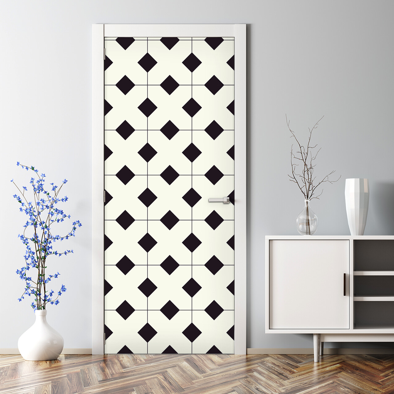 Minimalist Black and White Geometric Bubble-Free Door Decal for Simple Decor