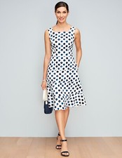 NWT Women's Talbots Size 12 Petite  White Blue Water Dots Tiered Midi Sun Dress