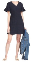 Banana Republic Dress Women’s Size 4 Navy Fit & Flare V-Neck Flutter Sleeve