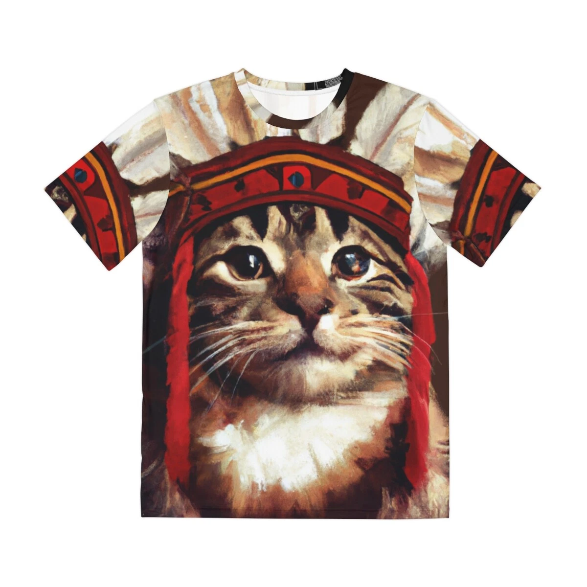 All Over Print T Shirt Native American Indian Cat Wearing Headdress Art Tee Pet
