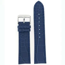 Watch Band Crocodile Grain Leather Padded Royal Blue 22mm 24mm